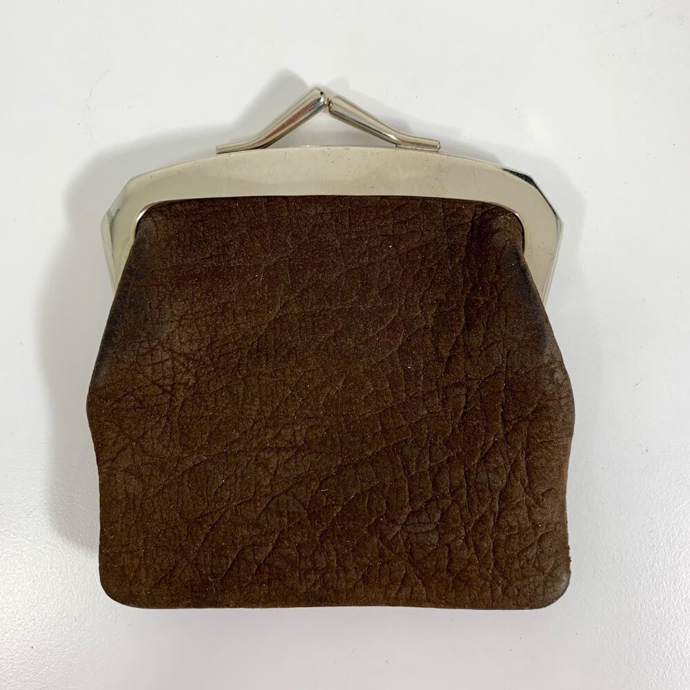 Vintage Brown Leather Coin Purse With Silver-Tone Metal Frame Closure